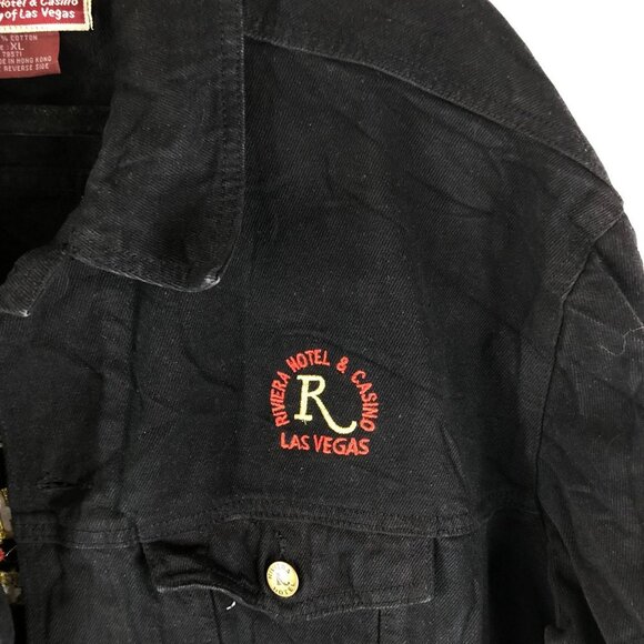 Riviera Hotel & Casino Mens Denim Jacket Vintage Retro Trucker Cotton Black XL - Picture 2 of 5